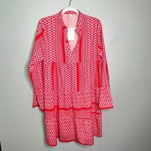 Alnifer New XL Lightweight Cottagecore Red Geometric Flowy Bell Sleeve Dress